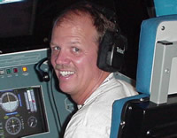 Dan Oates in the pilot's seat of the Shuttle.